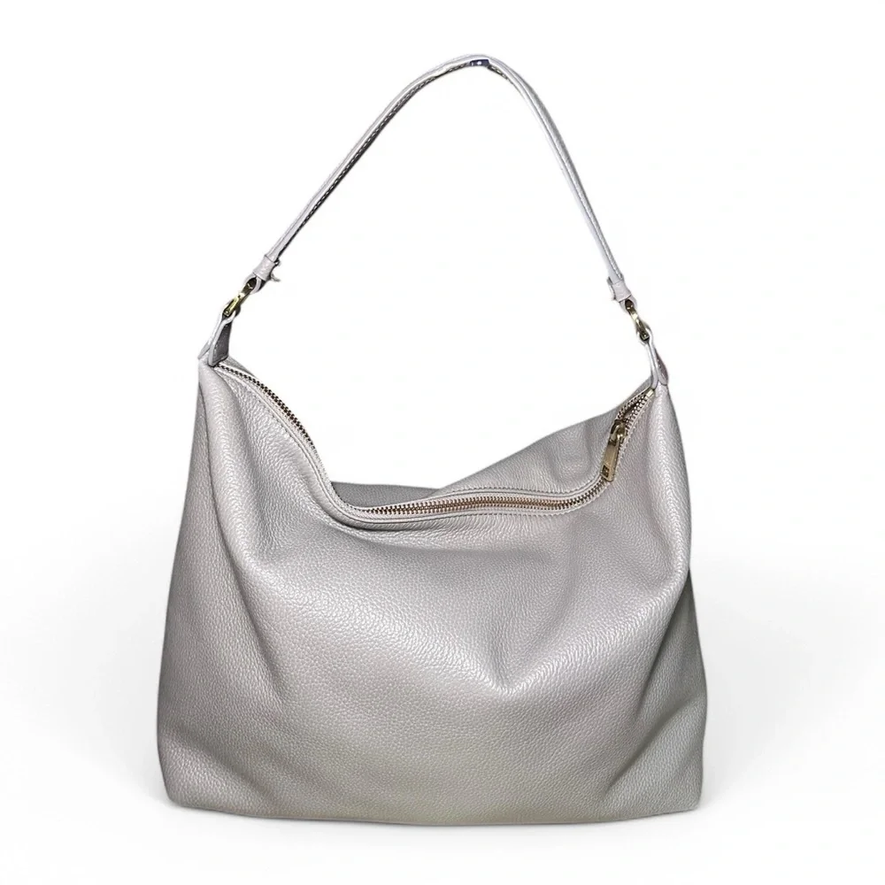 Furla Gray Pebbled Leather Hobo Bag